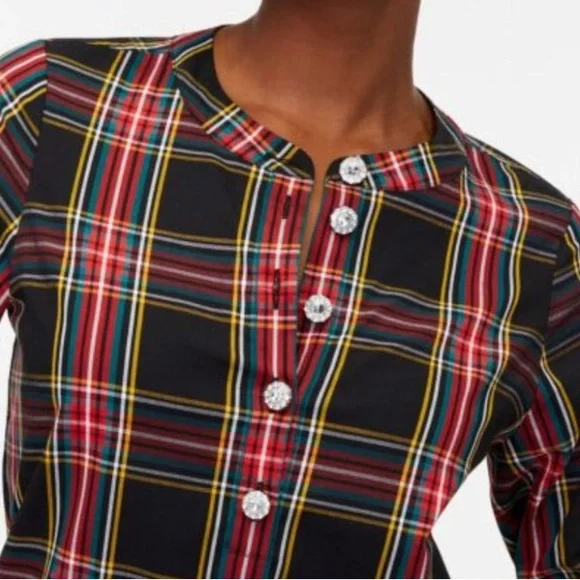 J. Crew Tartan Cotton Poplin Top with Jewel Buttons. size XL - Picture 2 of 5